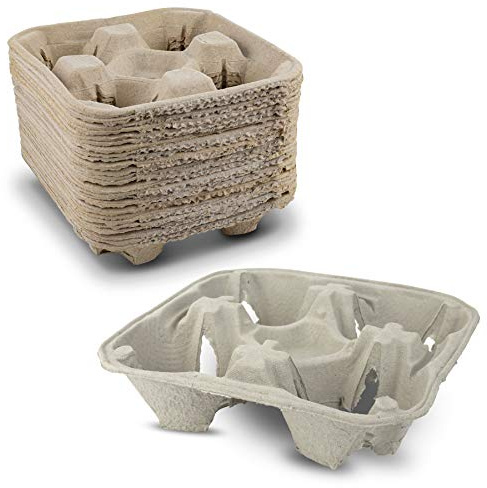 MT Products Pulp Fiber 4 Cup Drink Carrier 8-32 oz. - Drink Holder for Delivery - Pack of 25