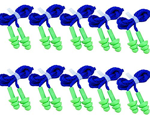 10 Pairs Reusable Safety Soft Silicone Corded Ear Plugs Hearing Protect Work Sleeping with On Cord Noise Cancelling for Hearing Protection Construction Lanyard Foam