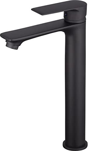 EUROSANIT robinet de lavabo haut noir mat NYTIA | Mitigeur de Salle de Bains avec hauteur adaptée à la vasque à poser | Corps en laiton compatible eau potable