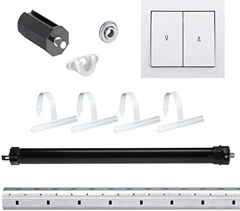 NOBILY Rolladen-Komplett-Set f. 40mm Achtkantwelle Elektronischer Mini-Rolladenmotor 13Nm + Rolladen Doppelwippe + Mechanik-Set, Gesamtlänge bis 1,50 Meter
