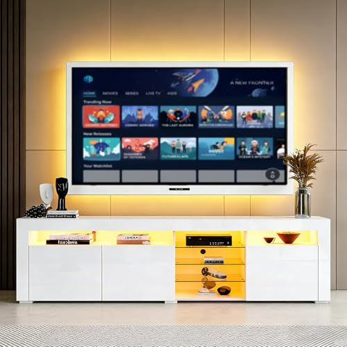 Senvoziii 180CM White High Gloss TV Stand Cabinet for 43/55/65/75 Inch TV