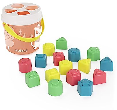 Miniland Cube de Formes emboîtables Saumon. Jeu d'adresse pour bébés de 1 à 2 Ans, fabriqué en Espagne avec des matériaux durables. Collection Feel to Learn.