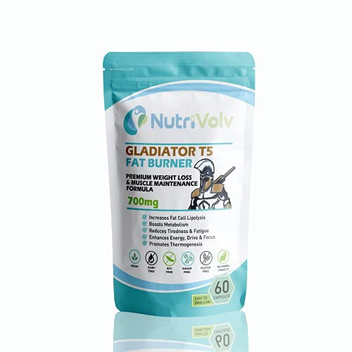 NutriVolv Gladiator T5 Maximum Strength Weight Loss Pills That Work Fast, Keto Shred Fat Burning Pills wit Kola Nut, Green Tea, Acai Berry & Caffeine | Thermogenic | 60 Capsules