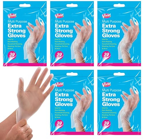 HOVUK 150PCs Medium Disposable Gloves Powder Free Plastic Gloves for Kitchen Cleaning Dishwashing Food Prep Pet Care Waterproof Protective Gloves for Household Cooking Work Use