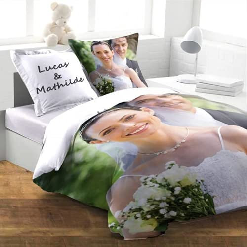 Xie Personalisierte Bettwäsche, Eigenes Foto Custom Bettbezug Mit Kissenbezügen, Personalisiert für Kinder, Hochzeit, Weihnachten Bedding Set (61x86/155x220)