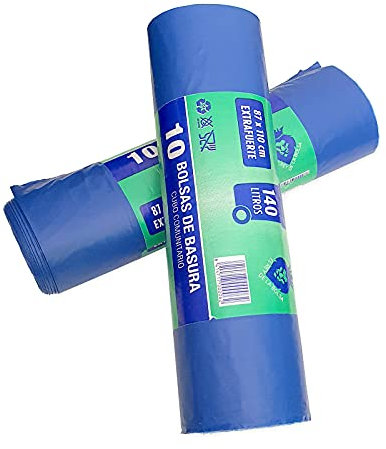 Bolsas de Basura Reciclable Extrafuerte 20 Unidades 140 Litros. 110cm x 87cm 100% Sostenible, Comunidad, Super Resistentes, Antigoteo. Especial Hostelería, Jardín, Mudanzas