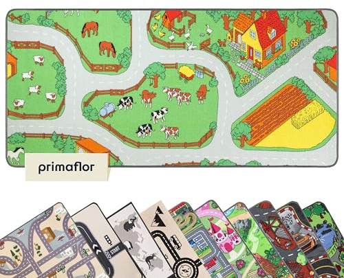 Primaflor Interaktiver Kinderteppich - 140 x 200 cm, Bauernhof, Made in Europe mit Straßenmotiv, Hochwertiger Straßen-Teppich für Kinderzimmer, für Jungen & Mädchen