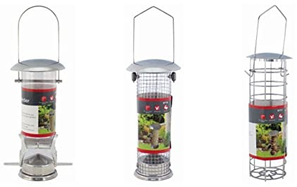 Garden Mile Deluxe Set of 3 Bird Feeders Fat Ball, Seed & Nut Feeder Set Hanging Outdoor Feeding Station Wild Birds Steel Patio Mesh Guard Iron Reusable Weatherproof