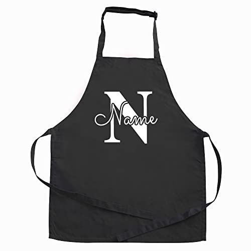 Elefantasie Personalisierte Kinderschürze mit Name, Kochschürze für Backen, Kochen, Geschenkidee für Kinder 7-10 Jahre schwarz Motiv Buchstabe