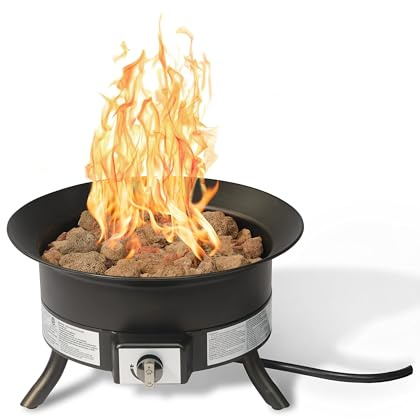 Amazon Basics Portable Propane Fire Pit, 19 inch Round Gas for Patio, 55,000 BTU, Carry Strap, Heat, Warmth and Ambience
