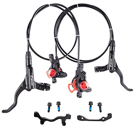 BUCKLOS Zoom MTB Hydraulic Disc Brakes Set, Left Front 800mm Right Rear 1450mm Mountain Bike Hydraulic Brake Aluminum Alloy Levers with Dual Piston Calipers PM/is Adapter