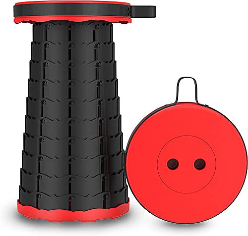 SOUTH AREA - Teleskopischer Klapphocker Ultraleicht, Tragbar 220 kg Belastbar | Höhenverstellbar 6-45 cm | Robust und Langlebig für Camping, Angeln, Zuhause | Faltbarer Stuhl, Rot, 45 cm