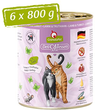 GranataPet Delicatesser lamm & kalkon, 6 x 800 g, våtfoder för katter, kattmat för gourmeter, foder utan spannmål och utan sockertillsatser