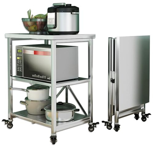 Servierwagen Edelstahl 3 Böden klappbar, 60X45X80CM