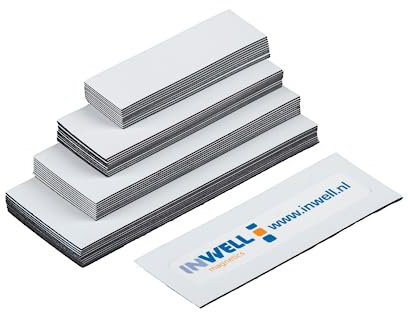 Inwell - Magnetetiketten in Farbe Weiß | 25 mm | Länge 150 mm | 100 Stück | Magnetische Etiketten | Magnetisches Band | Magneten beschriftbar | Magnetstreifen beschreibbar