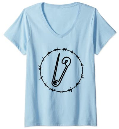 Damen Alternative, modische Punk-Sicherheitsnadel mit Stacheldraht T-Shirt mit V-Ausschnitt