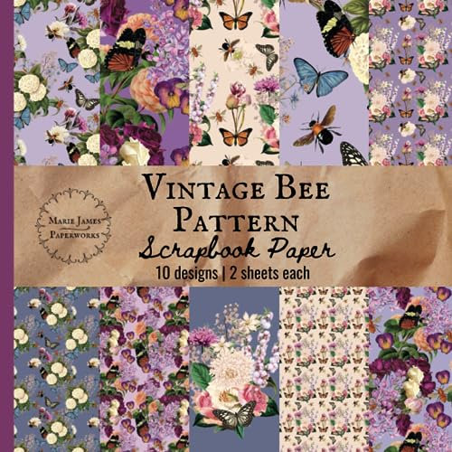 Vintage Bee Pattern Scrapbook Paper, Lilac Purple Scrapbook Paper Pad for Crafting with Vintage Flowers, Bees and Butterflies: Suitable for junk ... decoupage, origami, collage and other crafts