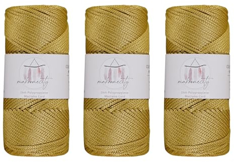 Makromecity, Polyester Macrame Cord 2mm x 125 Yards (375 feet) 2mm Polypropylene Macrame Cord Crochet Macrame Bag Cord Crafts for Wall Hangings, Bags, Underplate, Rug (3, Mustard)