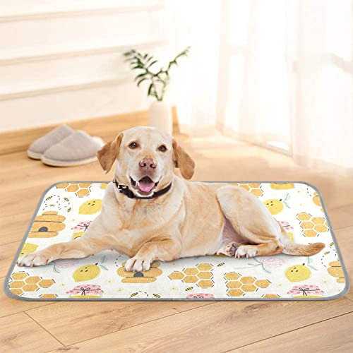 JUNZAN Dog Cooling Mat Cute Bees Lemon Honey Jars Honeycomb 24'' x 39'' Summer Keep Cool Pad for Puppy Cats Breathable Cooling Blanket for Home Pet Crate Cages