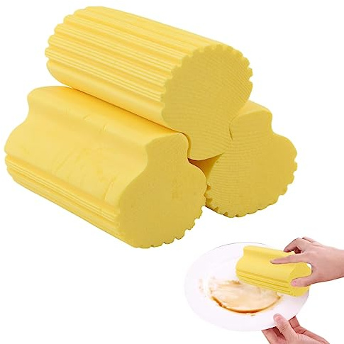 3 spugne per la pulizia della polvere, spazzole per la pulizia di tapparelle, scanalature delle finestre, ringhiere di bocchette dell'aria dell'auto, specchietti, spugne umide per spolverare (giallo)