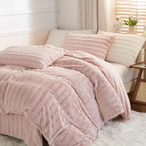Nayoroom Plüsch Bettwäsche 155x220 Rosa Winter Warme Flauschig Fleece Bettbezug und Kissenbezug 80x80 cm Oeko-Tex Zertifiziert Super Weich Winterbettwäsche Set Reißverschluss
