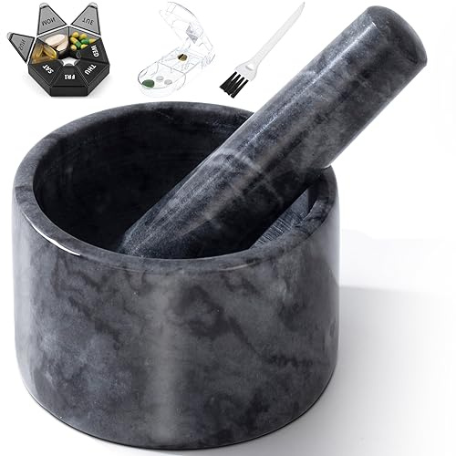 Fasolahome Trituradora de píldoras, mini juego de mármol y mortero, trituradora de píldoras de polvo fino, molinillo de píldoras de manos artríticas