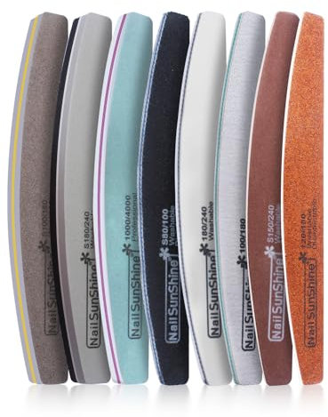 DERSHARA Nagelfeilen- und Puffer-Set, 8-teilig, Körnung 80/100/120/150/180/240/1000/4000, Nagelfeilenblock für Nageltrimmen, Maniküre-Werkzeuge
