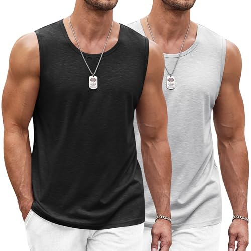 COOFANDY Herren Tank Top Ärmelloses Shirt Leicht Fitness Muskelshirt Schnelltrocknendes Gym Achselshirt Sleeveless Funktionsshirt für Männer Schwarz/Hellgrau (2 Stück) L