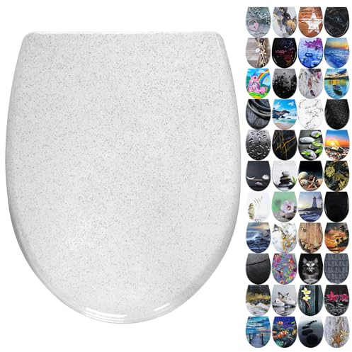 Fanmitrk Duroplast Soft Close Toilet Seat-Quick Release Toilet Seats with Top Fixing,White Shining,Easy fit Easy Clean(UF01-25)