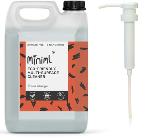Miniml Eco Multi Surface Cleaner Spray - 5L Refill and 5L Pump – Blood Orange Scented for Cleaning All Surfaces Floors Walls Glass Kitchen Bathroom - Natural Plant Based Vegan Formula & Cruelty Free