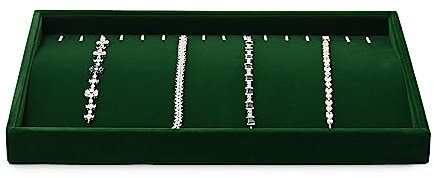 Papten vassoio impilabile in velluto per gioielli, cassetto portagioie inserto organizzatore di gioielli per collana a catena lunga, 35x24x3,5cm (verde scuro)