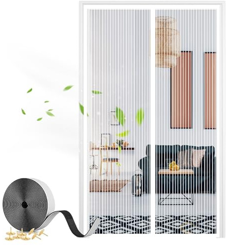 Magnet Fliegengitter Tür, Insektenschutz Balkontür Fliegenvorhang Automatisches Schließen für Wohnzimmer Terrassentür mit Klebeband-White-A|| 80x210cm(31x82inch)