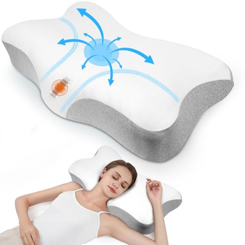 jiaao Memory Foam Kissen Kopfkissen Nackenkissen ergonomisches Seitenschläferkissen für Seiten, Rückenschläfer und Bauchschläfer, Waschbarer Kissenbezug, 1 Artikel - Weiß Grau - 63 x 36 x 13 cm