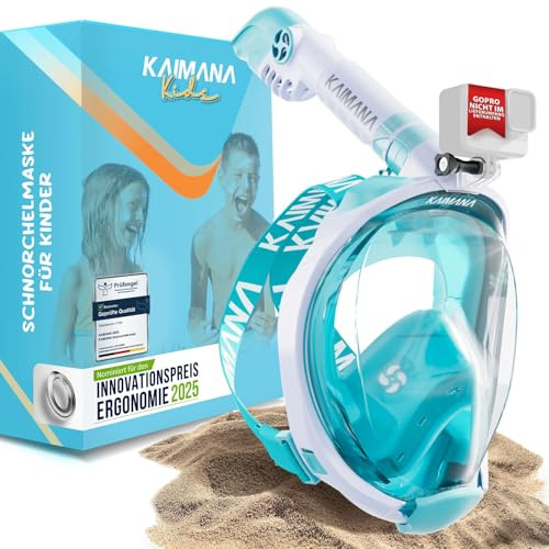 Die Preisgekrönte KAIMANA® Schnorchelmaske Kinder inkl. Tragetasche - absolut CO₂ sichere Tauchmaske Kinder - Tauchermaske - Taucherbrille Kind 4 Jahre - Schnorchelmaske