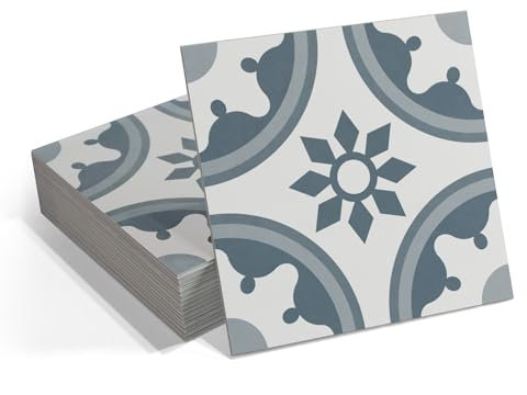 16-Pack Peel and Stick Floor and Wall Tile for Kitchen Bathroom, 9 x 9 Stone Composite Self Adhesive Vinyl Flooring Patterned Blue Waterproof Backsplash Tile, Cover 9.12 Sq Ft.