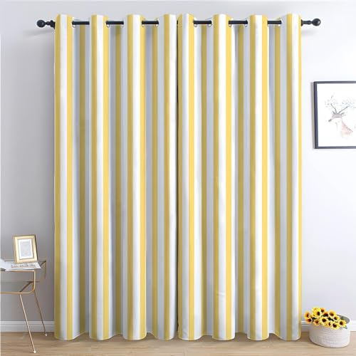 CozyRest Gardinen Kinderzimmer Schlafzimmer 260 x 140 cm (H x B) Thermovorhang Verdunkelungsvorhang Einfacher Stil Jungen Vorhänge Gelbe Streifen Blickdicht Ösenvorhang 2Er Set