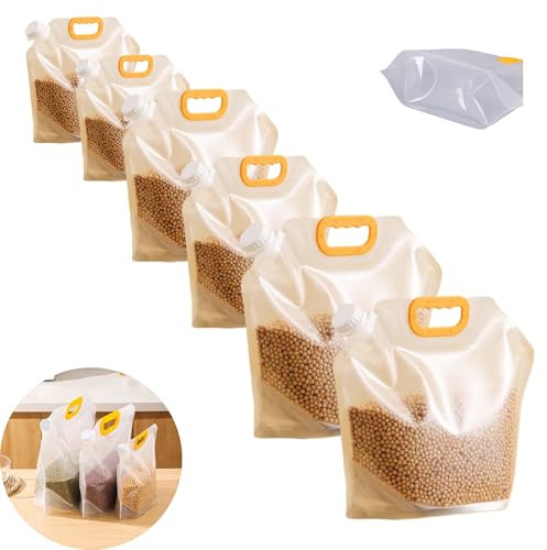 6 bolsas de almacenamiento de alimentos, bolsa sellada a prueba de humedad de granos, bolsas de alimentos de pie, bolsa sellada grande reutilizable con asa y tapa, sin BPA (2 x S + 2 x M + 2 x L)