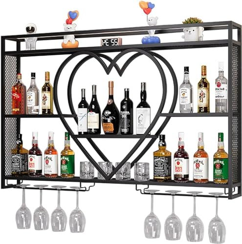 Hängende industrielle runde Weinregale, Moderne Wandbarschrank aus Metall mit Glashalter, Barschrank für Küche Wohnzimmer Home Barlack, 120x15x80cm / 47x5,9x31in