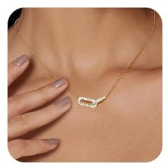 Collier Femme Or Plaqué or 18 K，Avec pendentif trombone，Collier pendentif diamant pour femme，Collier doré géométrique simple，Cadeau d'anniversaire parfait pour les femmes et les filles（41+5cm）