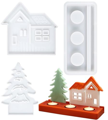 Liwein Portavelas Árbol Navidad Moldes, Portavelas, Molde de silicona 3D para casa, molde de fundición de silicona, Molde de silicona de Navidad, moldes de silicona para Navidad o bricolaje