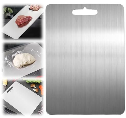 KBIBCK Planche à découper en titane double face En titane et acier inoxydable Pour viande, fruits et légumes 29 x 20 cm