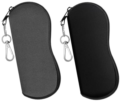 MoKo Brillenetui, 2 Stück Leicht Neopren Reißverschluss Sonnenbrille Tasche mit Gürtelclip für Brillen Rahmen Tragbare Case für Schlüssel Bleistifte Karten