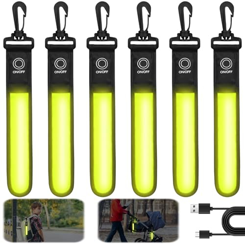Lot de 6 lampes clignotantes LED pour cartable - 3 modes - Rechargeable par USB - Pendentif réfléchissant - Lumière de sécurité clignotante - Pour cartable - Étanche - Pour cartable - Sac à dos (vert)