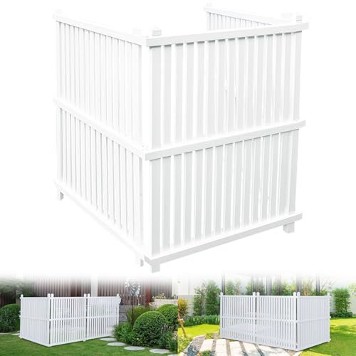 WEEDING Air Conditioner Fence 36 W X 45 H Trash Can Fence Pool Equipment Enclosure Vinyl Privacy Fence Outdoor No Dig Privacy Fence 3 Panels with Metal Stake, White