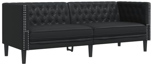 vidaXL Divano Chesterfield a 3 Posti Nero in Similpelle, Divano a 3 posti, Divano, Divano Imbottito, divani a 3 posti, divani, Divano da Salotto