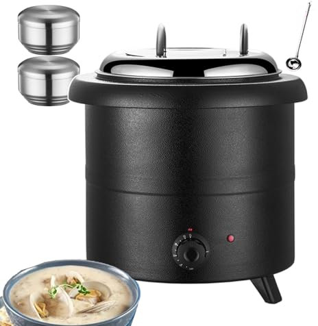 forplubossmmp Scaldavivande Elettrico, Bollitore per Zuppa, Pentola per Zuppa Riscaldante Commerciale con Controllo della Temperatura per Buffet (con 2 Ciotole per Riso + 1 Cucchiaio per Zuppa),Black