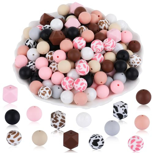 WEWAYSMILE 89 Pièces Billes De Gel De Silice Perles De Silicone De 15 mm En Vrac Perles De Silicone Hexagonales Convient pour Les Bracelets Bijoux Porte Clés DIY（Couleurs Unies et Imprimés）
