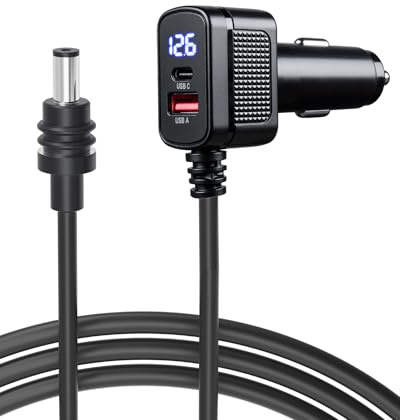 Billaddarkabel för Starlink Mini 6,5 fot med skärm – 12–24 V cigarettändare till DC strömkabel, 60 W DC + 33 W dubbel USB-C/USB-A-adapter för lastbilar, husbilar och båtar, 18 AWG sladd med