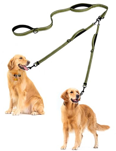 PetBonus Doppelleine für 2 Hunde, Keine Verheddern Hundeleine für 2 Hunde | 4 Gepolsterte Griffe,Verstellbar Doppel Leine,Reflektierende,Trainingsleine für Große Mittlere Hunde,Hundenäpfe und Kotbeutel