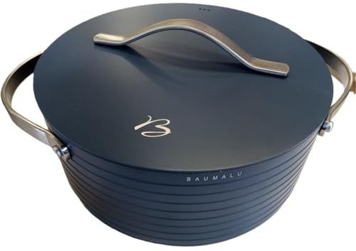 BAUMALU - Faitout avec Couvercle BASALT FUTUR - Aluminium Pressé Épais - Intérieur Revêtement Céramique - Tous Feux dont Induction - Manche Acier Inoxydable Riveté - Ø24cm - Gris Bleu